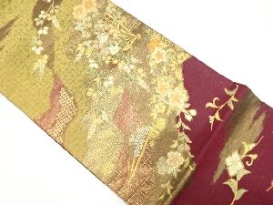 道長取りに扇・花唐草模様織り出し 袋帯